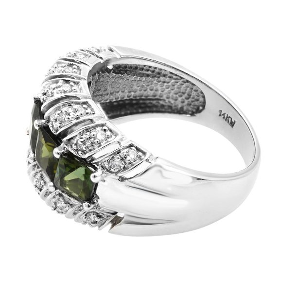 Tourmaline 3.00cttw and Diamond 0.35cttw Thick Band Ring 14k White Gold Size 7 - Picture 6 of 7